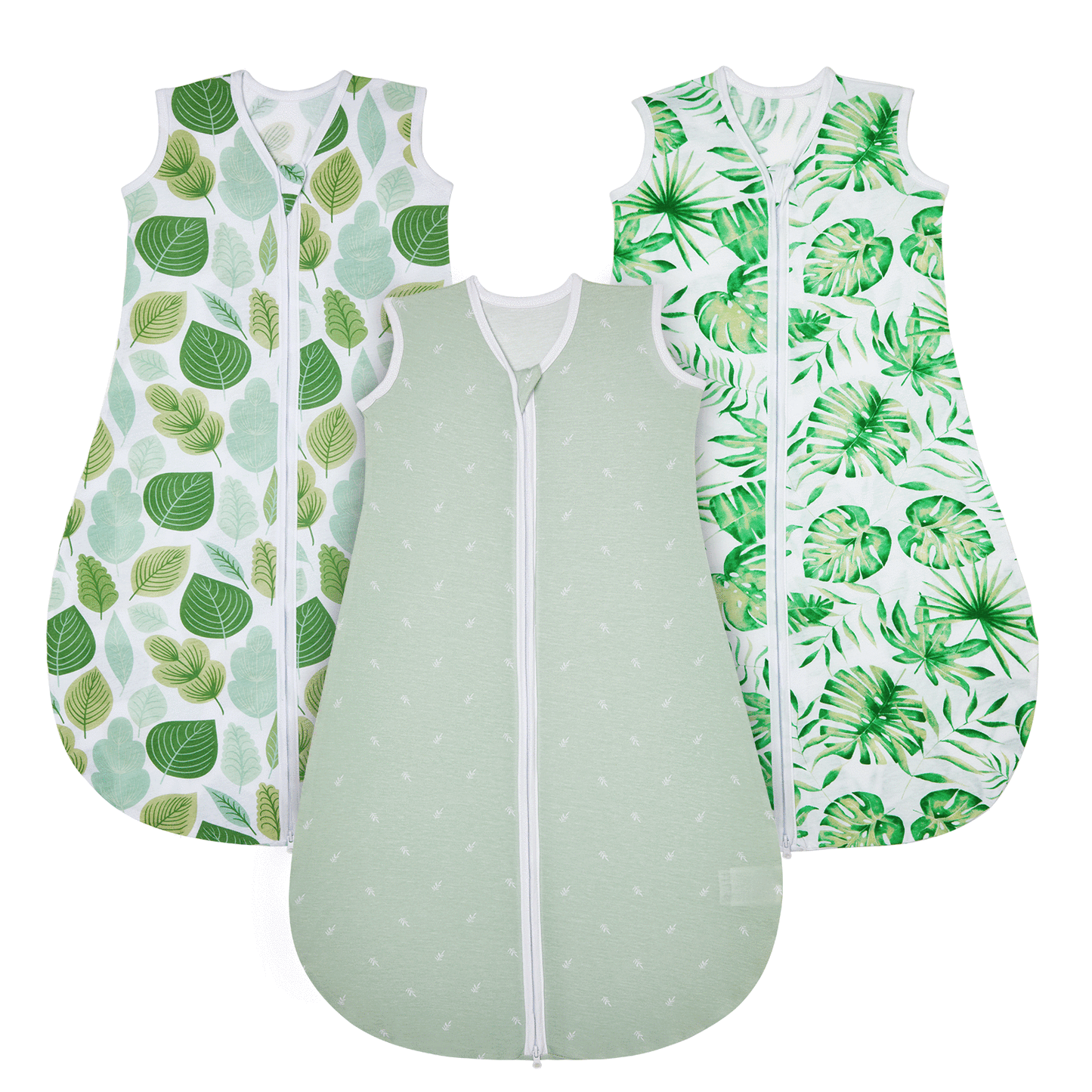 Lilian&Gema 3 Pack Baby Sleeping Bag 0.5 TOG, Unisex Summer Baby Sleep Sacks, Sleeveless Swaddle Wearable Blanket with 2-Way Zipper for Baby Infant Toddler,S,Green